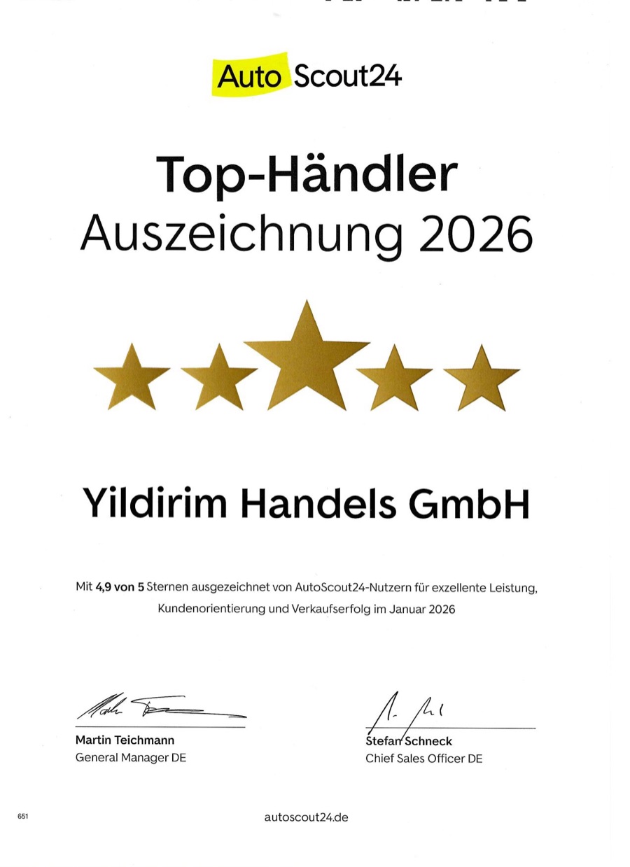AutoScout24 Top-Händler Auszeichnung 2026: 4,9 von 5 Sternen für die Yildirim Handels GmbH