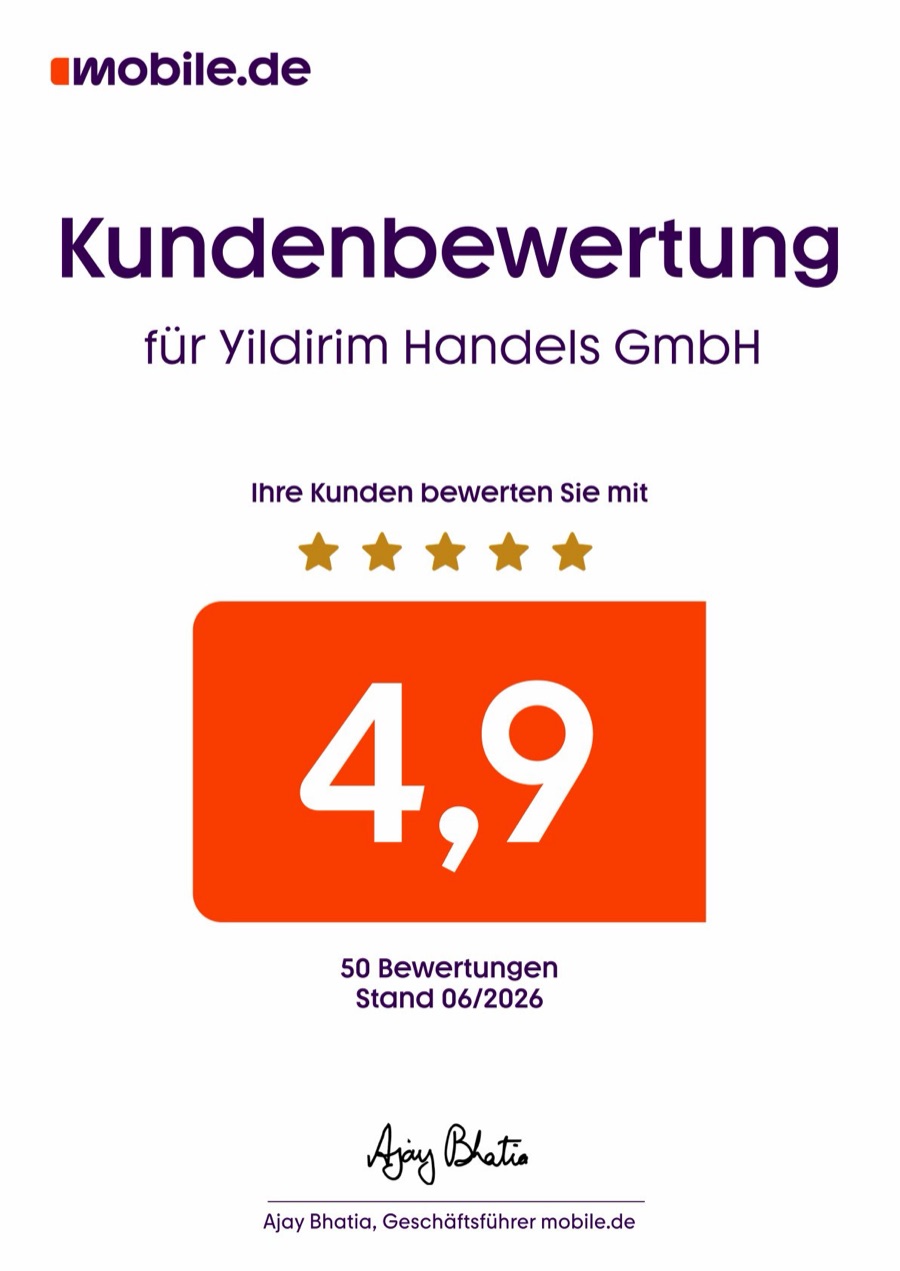 mobile.de Kundenbewertung 4,9 von 5 Sternen aus 50 Bewertungen für die Yildirim Handels GmbH